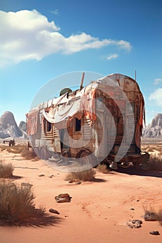 abandoned desert trade outpost with caravan remnants