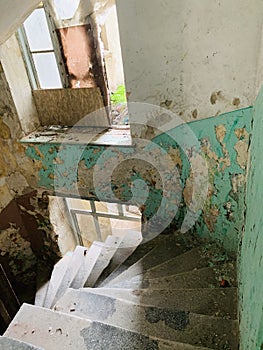 Abandoned , deserted house with stairs in Constanta city Romania