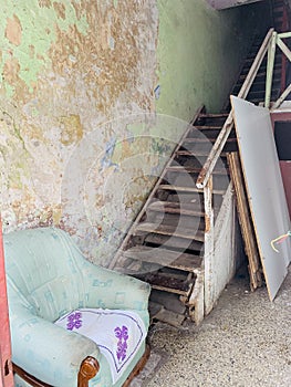 Abandoned , deserted house with stairs in Constanta city Romania