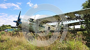 Abandoned and destroyed planes are in the field