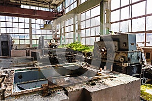 Abandoned and destroyed by war overgrown factory