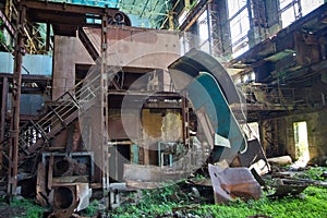 Abandoned, destroyed by war and overgrown machinery of Tkvarcheli power plant