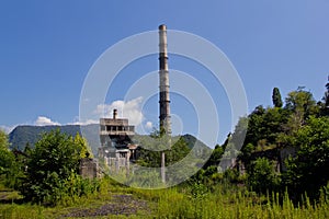 Abandoned, destroyed by war and overgrown Tkvarcheli power plant, Abkhazia