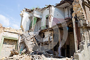 Abandoned and devastated building in Ukraine, Donbass. Ukraine war