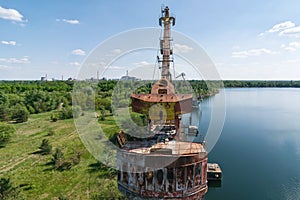 Abandoned dock cranes in Prypiat, Chernobyl exclusion Zone. Chernobyl Nuclear Power Plant Zone of Alienation in Ukraine