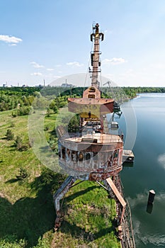 Abandoned dock cranes in Prypiat, Chernobyl exclusion Zone. Chernobyl Nuclear Power Plant Zone of Alienation in Ukraine