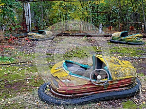 Abandoned dodgem cars in the Chernobyl exclusion zone