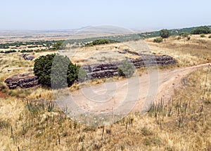 An abandoned dugout  with trenches surrounded by minefields, remained after the Doomsday War - Yom Kippur War - on the border with