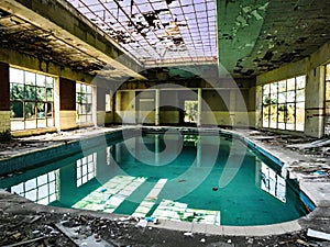 abandoned empty pool at abandoned building