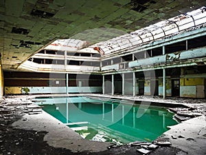 abandoned empty pool at abandoned building