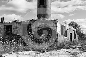 Abandoned Factory with Brick Smokestack and the Remnants of the Power Plant I
