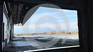 Abandoned Factory Broken Window View, Water Dripping