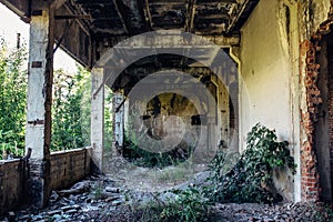 Abandoned factory building, inside large workshop