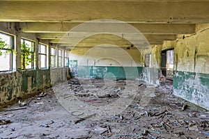 Abandoned factory industrial interior.