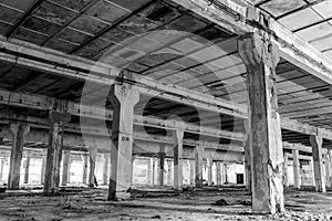 Abandoned factory interior in Romania in black and white