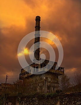 Abandoned factory in mountains.