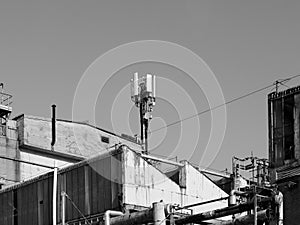 abandoned factory ruins in black and white