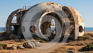 Abandoned factory, rusty machinery, dirty concrete, polluted environment generated by AI