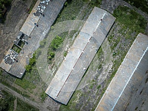 Abandoned farm in Russia. Abandoned farm in Rostov region. Abandoned farm from the air. Aerial view of the abandoned