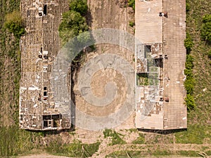 Abandoned farm in Russia. Abandoned farm in Rostov region. Abandoned farm from the air. Aerial view of the abandoned
