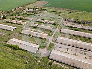 Abandoned farm in Russia. Abandoned farm in Rostov region. Abandoned farm from the air. Aerial view of the abandoned