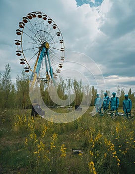 Abandoned Ferris Wheel and Statues