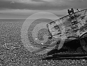 The abandoned fishing boat at Aldeburgh Suffolk.