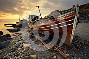 abandoned fishing boats left ashore, symbolizing decline