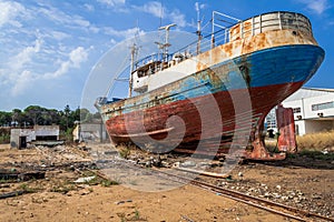 Abandoned fishing ship in a Seixal shipyard