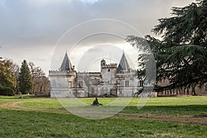 Abandoned French castle, a chateau, for real estate sale, neglected, in the aquitaine region,  in France, in a vineyard area