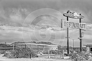 Abandoned gas station on US Route 66 in Mojave Desert, CA