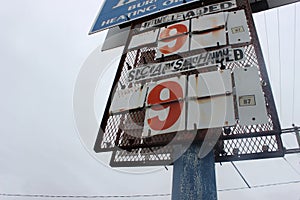 Abandoned gas station with old rusty pumps