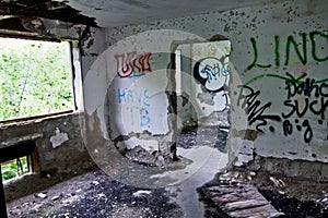 Abandoned Graffiti-Laden Building Interior in Urban Decay, Lima, Ohio
