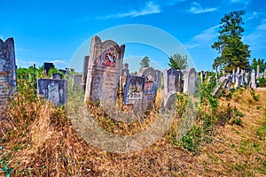 Abandoned graves on Jewish Cemetery on Zelena Street, Chernivtsi, Ukraine