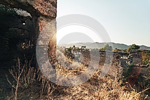 The abandoned Greek village of Kayakoy, Fethiye, Turkey. Ghost Town Kayakoy. Turkey, evening sun. Ancient abandoned