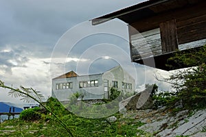 Abandoned half ruined houses.