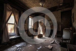 Abandoned haunted interior house. Generate Ai