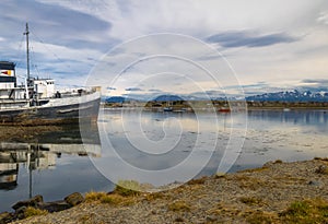 Abandoned HMS Justice tug boat grounded in Patagonia - Ushuaia, Tierra del Fuego, Argentina