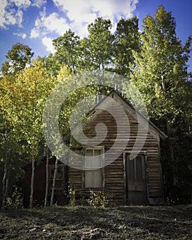 Abandoned Home from the 1800`s with Fall Colors in the Mountains