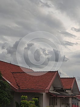 Abandoned hospital and a cloudy sky