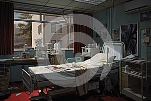 Abandoned hospital room in disarray