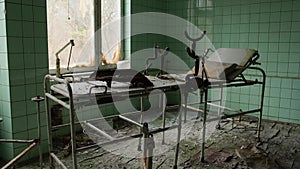 Abandoned hospital, surgery room in Pripyat. Chernobyl nuclear disaster. exclusion zone in Ukraine 2020