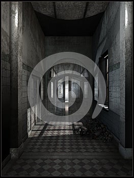 Abandoned hotel hallway