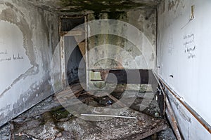 an abandoned hotel room after a raid by vandals