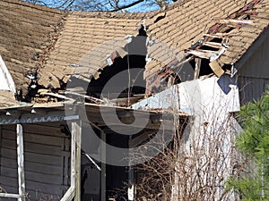 Abandoned House with a Collapsed Roof.