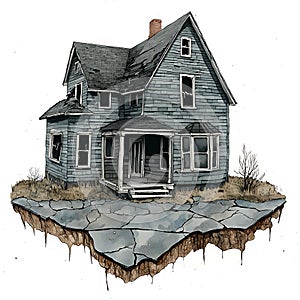 Abandoned House on a Crackled Earth Island Digital Painting photo