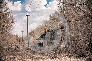 Abandoned house in destroyed village of Kopachi Chernobyl zone, Ukraine