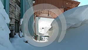 Abandoned house ghost town of Gudym Anadyr-1 Chukotka of far north of Russia.