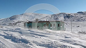 Abandoned house ghost town of Gudym Anadyr-1 Chukotka of far north of Russia.