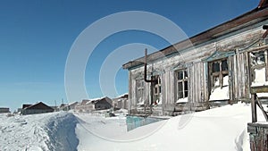 Abandoned house ghost town of Gudym Anadyr-1 Chukotka of far north of Russia.